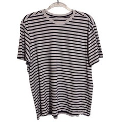 Pact Mens Large Blue White Stripe Ringer Tee T-Shirt Short Sleeve Organic Cotton