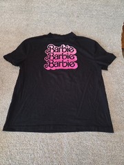 Mens Barbie Graphic T-shirt SZ LARGE Black & Pink 100% Cotton Front & Back