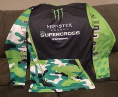 Monster Energy Motocross Black and Green Camo Long Sleeve Shirt Size M