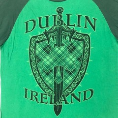 Lucky Brand Dublin Ireland Graphic Tee Mens Medium Green Raglan Shamrock Shirt