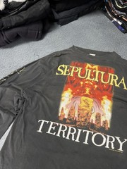 Vintage 90s Sepultura Territory Metal Band T-Shirt Long Sleeve, Blue Grape
