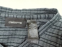 Vintage Y2K Ribbed V-Neck Shirt Men Medium Stretchy Black Gray Striped Claiborne
