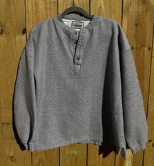 Mens Long Sleeve Henley Shirt Large Grey Textured Knit Heavy Warm Utility