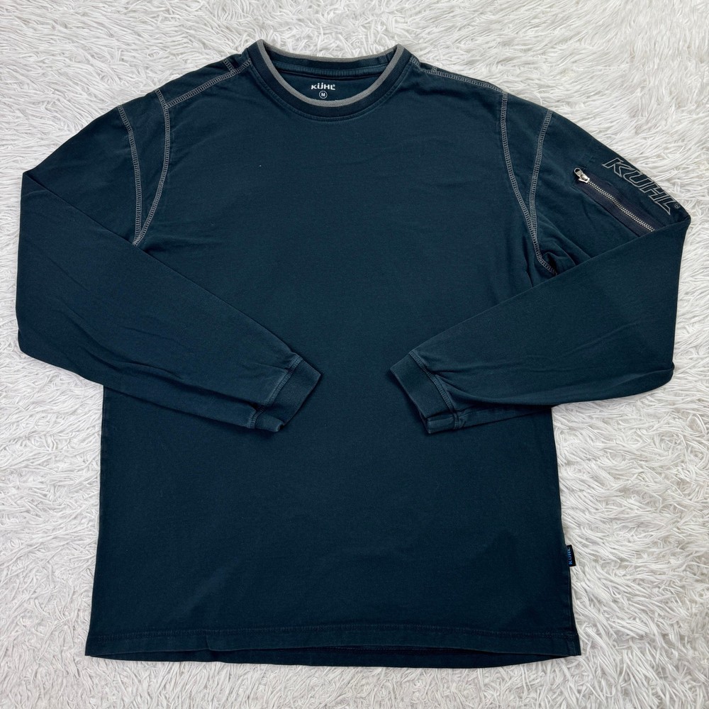 Kuhl Shirt Mens Medium Teal Kommando Crew Neck Long Sleeve Zipped Pocket Tee M