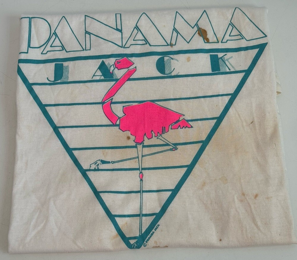 Vintage 80s PANAMA JACK Pink Flamingo Single Stitch T-Shirt Adult Size Large USA