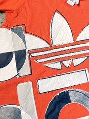 NEW MENS ADIDAS ORIGINALS TREFOILTEE T SHIRT LARGE #DV3286 Orange Allover Spell