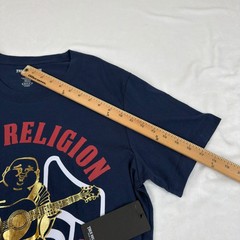 True Religion Mens Buddha Dome Foil Graphic Tee Dress Blue Navy 700468 Large NWT