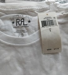Ralph Lauren Double RRL White Jersey Knit T-shirt Mens Large Left Chest Pocket