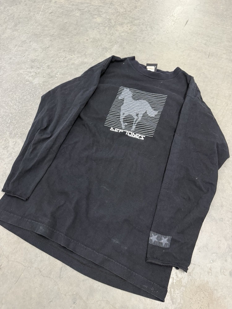 Rare 2000 Deftones Black Long Sleeve white pony Graphic Shirt Rock Band Tee