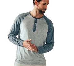 The Normal Brand Mens Shirt XL Gray Blue Henley Active Puresemo Retro Casual Tee