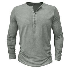 Mens Henley Grandad Casual Shirts Long Sleeve Muscle Slim Fit Button T Shirt Top