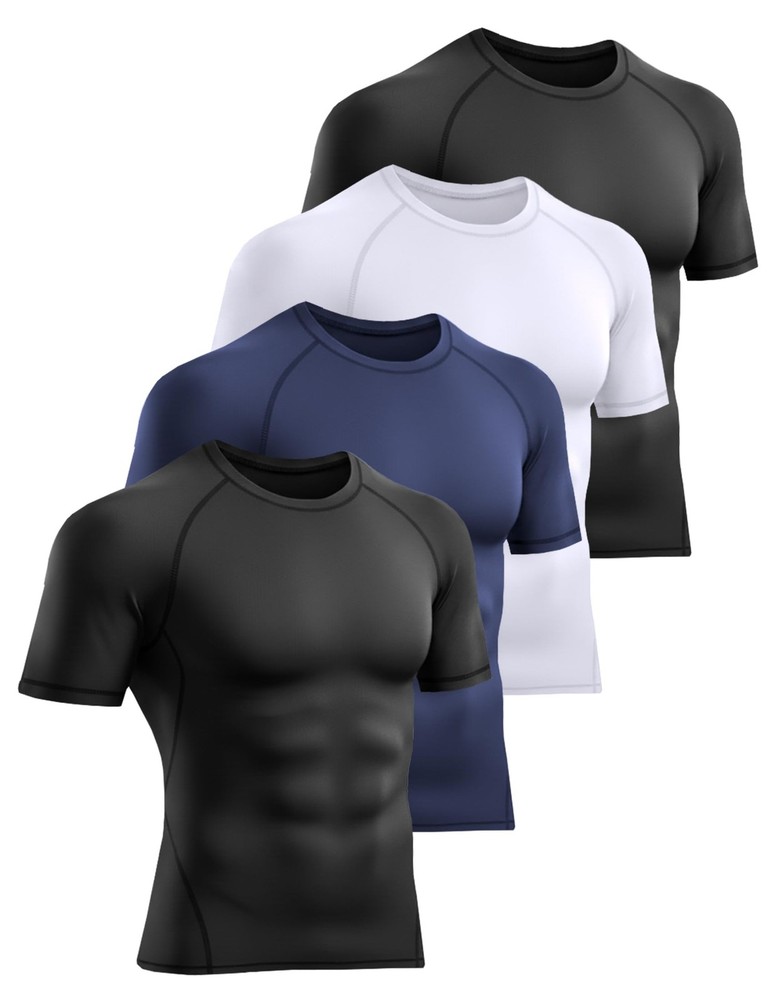 4 Pack Men’s Compression Shirts Short Sleeve Cool Dry Workout T-Shirt Undersh…