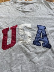 Vintage 1990s USA Embroidered Lettering Red White Blue T-Shirt Mens L