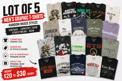 Lot of 5 Men’s Graphic T-Shirts Random Mixed Vintage Concert Tour Streetwear New