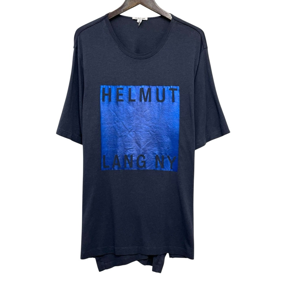 Helmut Lang NY Men’s Size XXL Slate Blue Crewneck Box Logo Cotton/Modal T-Shirt
