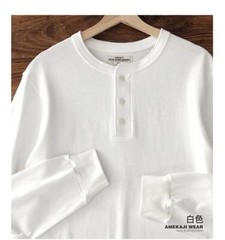 Vintage Men Long Sleeve Henry T-Shirt Pure Color Cotton Shirts Casual Tops