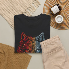 Wolf Wild Road Spirit Biker Graphic T-Shirt ( No Rhinestone )