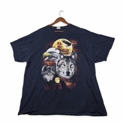 Wolf Eagle Moon Desert Nature Graphic Tee Navy Blue Mens Size 2XL Southwestern