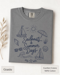 Sailboats & Summer Days Comfort Colors Tee, Nautical Coastal Shirt