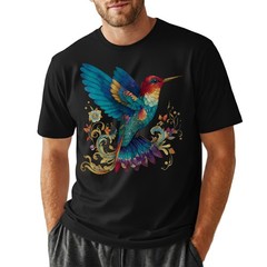Colorful Hummingbird Nature Art T-Shirt Vintage Retro Gift Men Women Tee