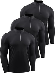 Men’s Compression Shirts 1/4 Zip Pullover Long Sleeved Running Shirts 3 Pack,…