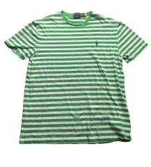 Polo Ralph Lauren Classic Fit Green White Striped Tee Shirt Medium Mens Preppy