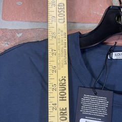 Buck Mason Curved Hem Pima Cotton Crew Tee Shirt Mens Medium Ink Blue USA NWT