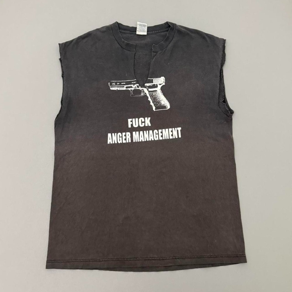 Vintage Y2k Anger Management Glock Shirt Funny Thrashed Faded Grunge Black Large