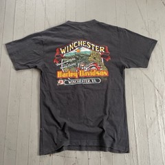 insane RARE grail 1988 winchester harley davison button up striped polo shirt/L