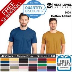 🔥 Next Level Men Cotton T-shirt Ring-spun Cotton Short Sleeve Up To 6xl 3600a