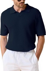 Men’s Cotton Knit Polo Shirt – Textured Short Sleeve – Casual Summer Beach Top