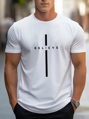 Mens TShirt size- Large Crew Neck Faith Based Believe Cotton ShortSleeves Shirt