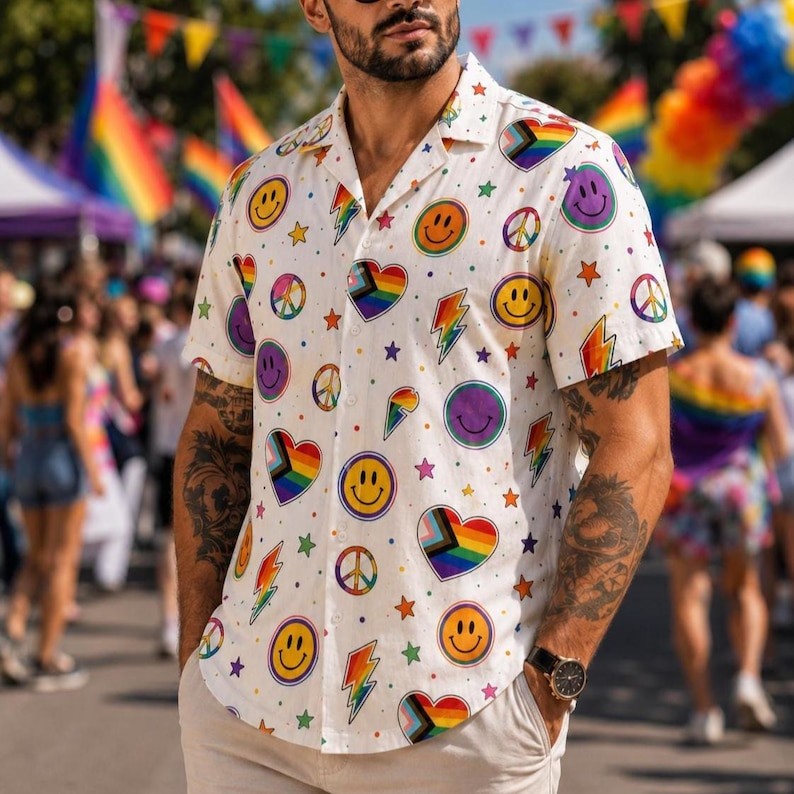 LGBTQ Rainbow Hawaiian Button Up Shirt