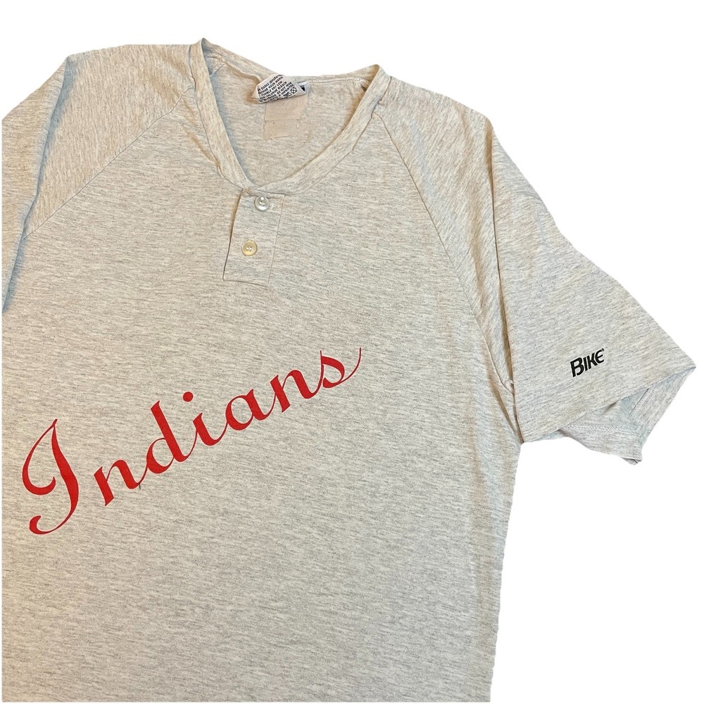 Vintage 90s Single Stitch Henley T-Shirt Men’s Large Gray Indians 80s USA Made