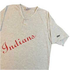 Vintage 90s Single Stitch Henley T-Shirt Men’s Large Gray Indians 80s USA Made