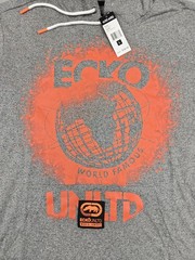 Ecko Unltd Shirt Mens Large Gray Marled Short Sleeve Hoodie Graphic EO12K821