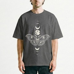 Moth Moon Phases Starfield T-Shirt Celestial Lunar Witchy Mystic Night Sky Tee