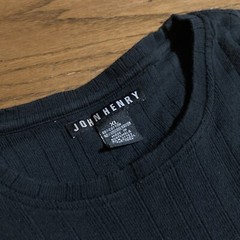 John Henry Black Short Sleeve T-Shirt Mens XL Crew Ribbed Tee Cotton Rayon Blend