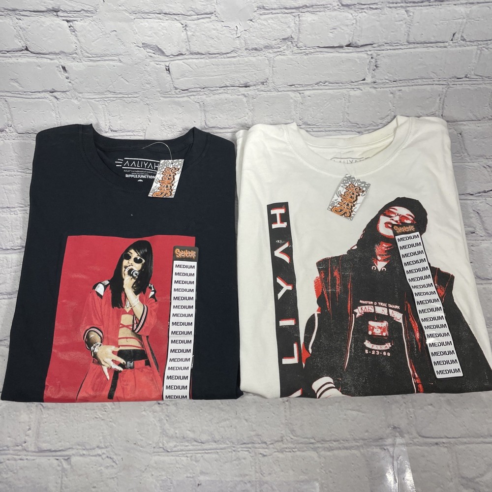 2 Aaliyah Official White T-shirt And Black T-shirt Size Medium Light Weight Read