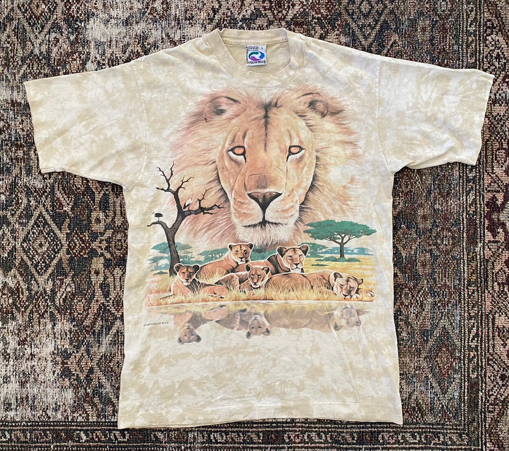 VTG 90s Liquid Blue Lion All Over Print SZ L Rare 1997 AOP Single Stitch Safari
