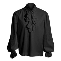 Mens Victorian Medieval Shirt Long Puff Sleeves Ruffle Collar Tops Blouse Basic