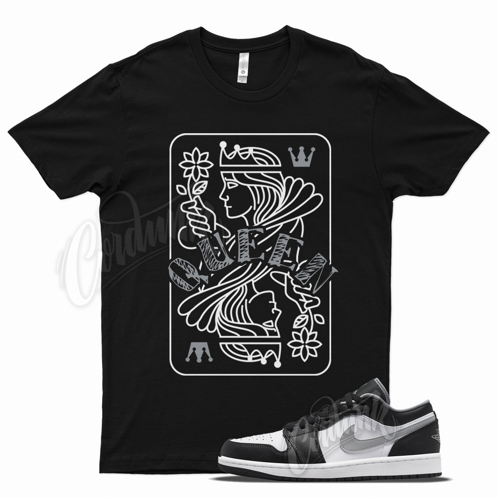 Black QUEEN T Shirt for Air J1 1 Low Black White Particle Grey