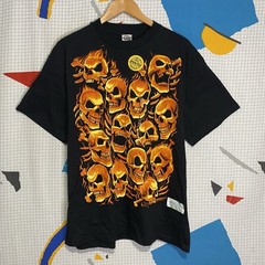 Vintage Y2K Liquid Blue Tshirt Flame Skulls Large 2006 Glow N Dark Skater Goth