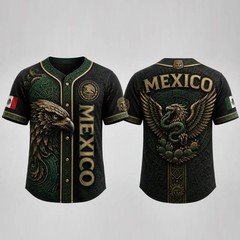 Aztec Eagle Mexico Baseball Jersey, Black Gold Mexican Pride Shirt