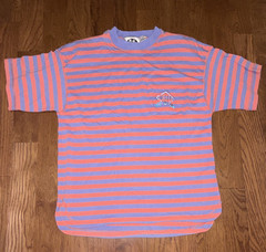 CHILL Purple Pink Striped Pocket Embroidered Cotton Knit Crew Neck T-Shirt L
