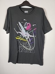 Star Wars TShirt Unisex Gray Graphic C-Life Group Short Sleeve X Wing Death Star