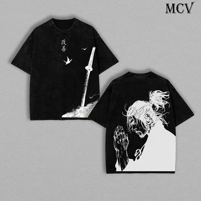 Vagabond Life Tee, Miyamoto Musashi 90s Manga, Dark Anime Streetwear T-Shirt
