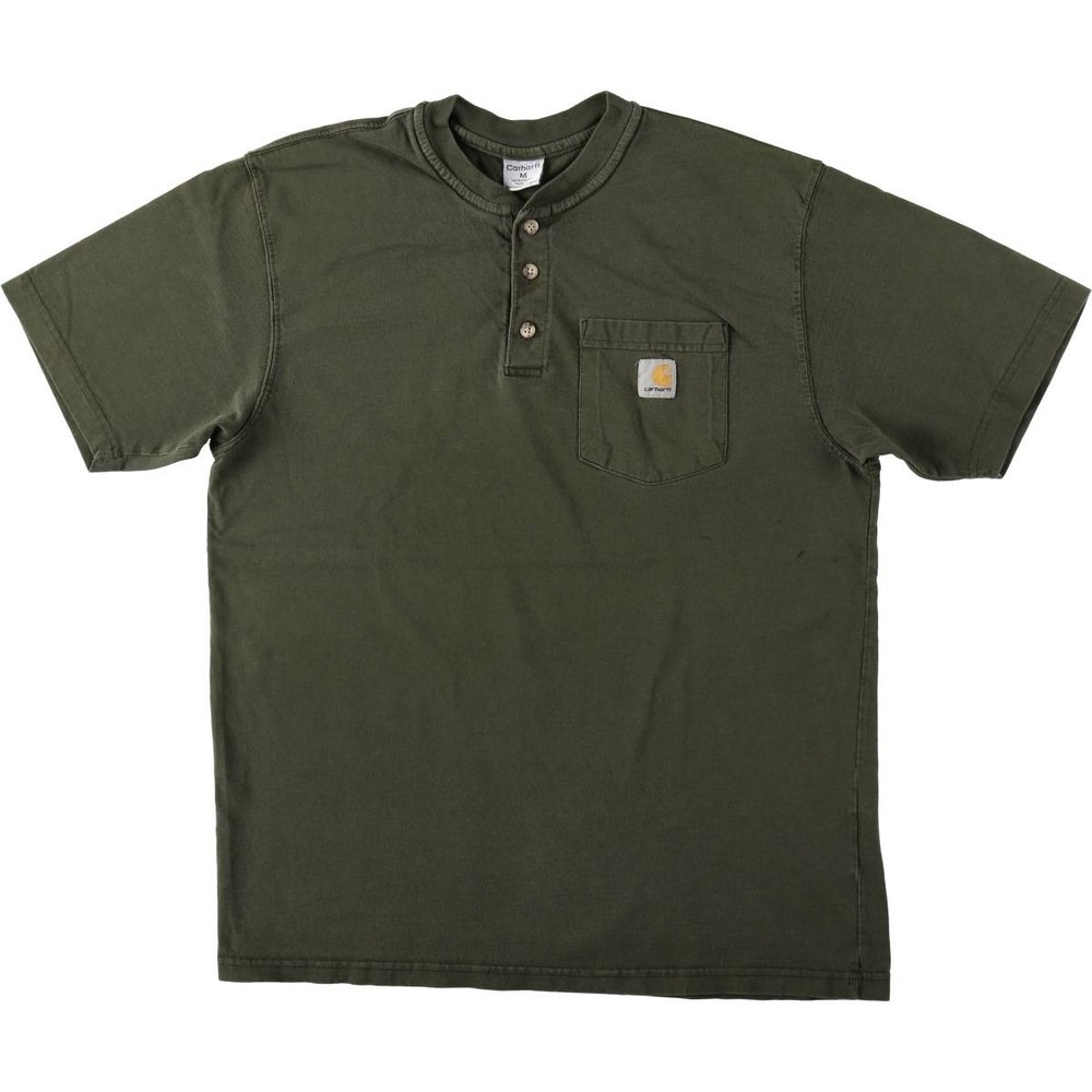 Used Carhartt Henley neck short-sleeved T-shirt with a single logo pocket me…