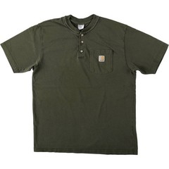 Used Carhartt Henley neck short-sleeved T-shirt with a single logo pocket me…
