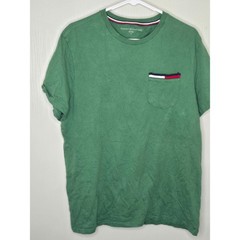Tommy Hilfiger Mens Green Cotton Crewneck Pocket T-Shirt Size M Flag Logo